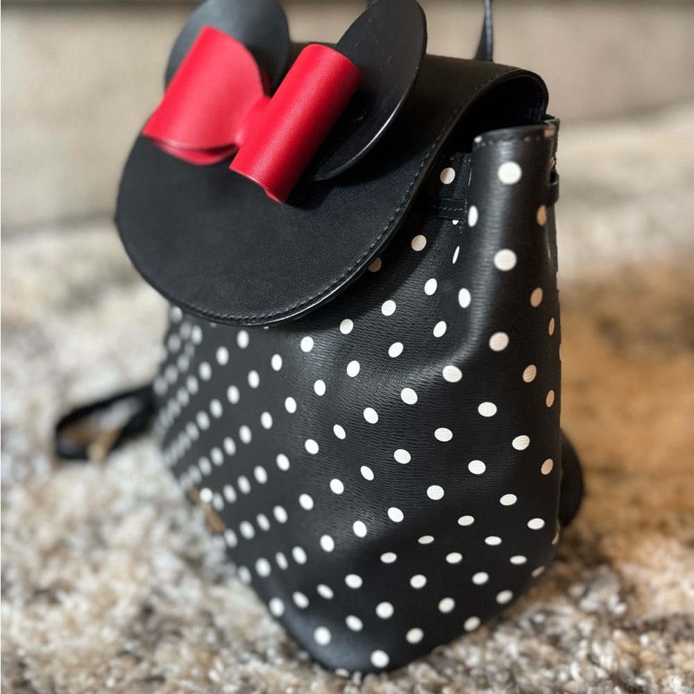 Kate Spade Black and Red Minnie Mouse Polka Dot Backpack Purse - Picture 2 of 8